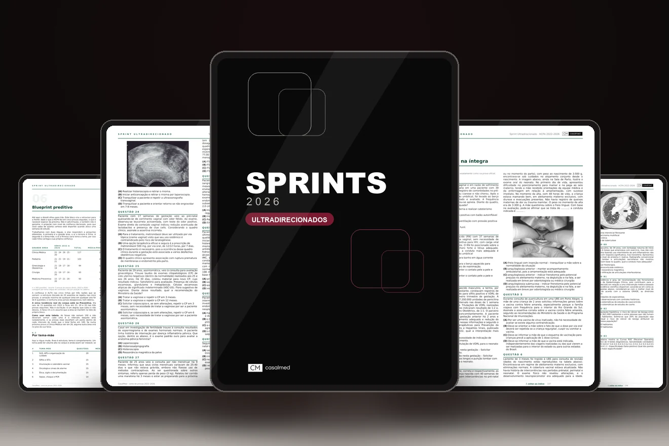 Tablet com a capa do ENAMED de Bolso entre quatro tablets mostrando páginas dos sprints